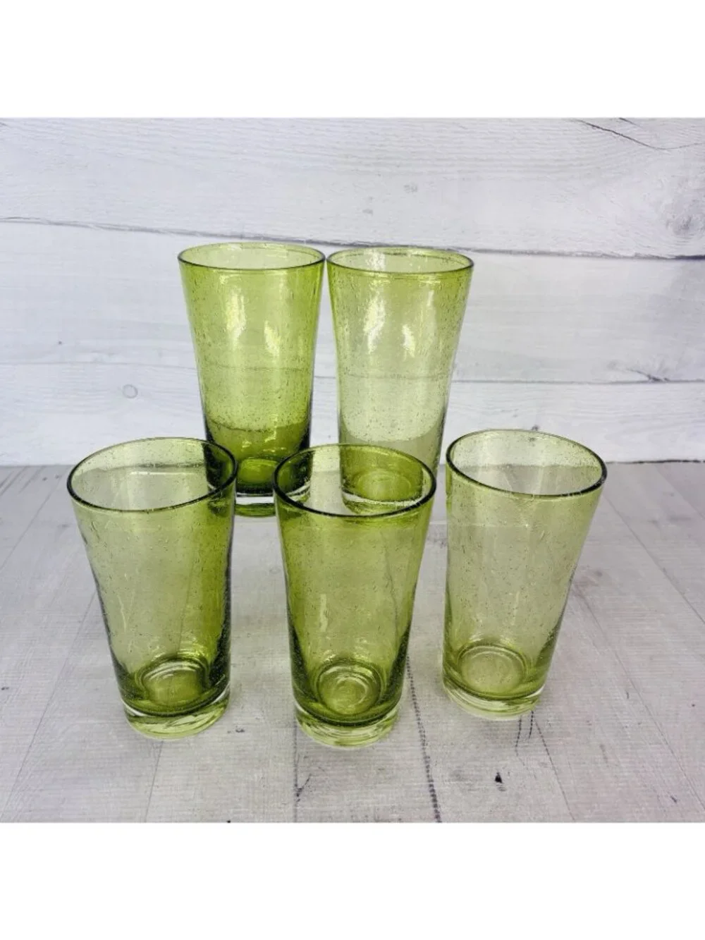 Hand-Blown Weighted Base Flared Artisan Mexico Lime Green Glass Tumbler Set of 5